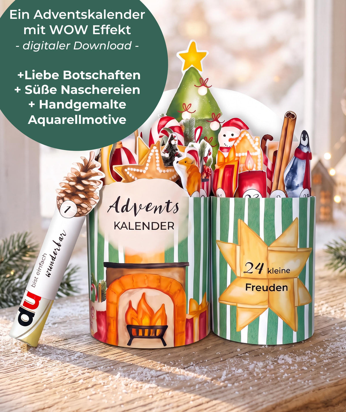 Adventskalender Kamin Grün für Kolleg*innen