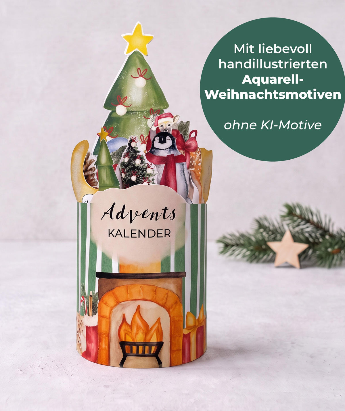 Adventskalender Kamin Grün für Kolleg*innen