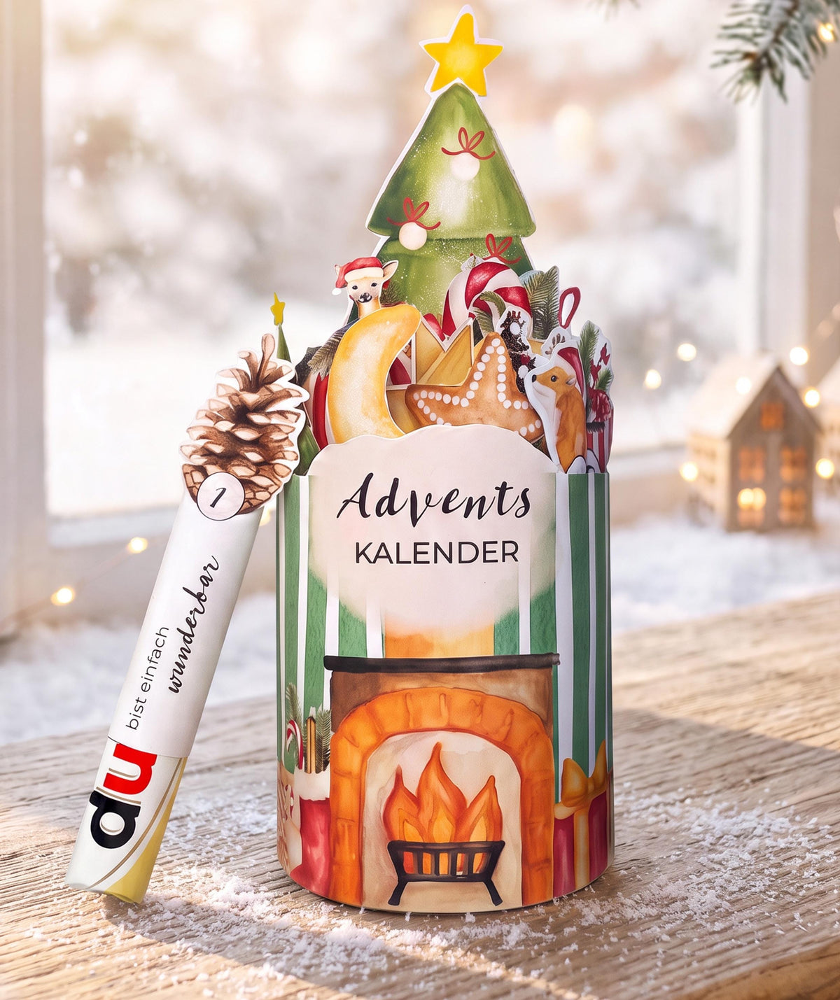 Adventskalender Kamin Grün für Kolleg*innen